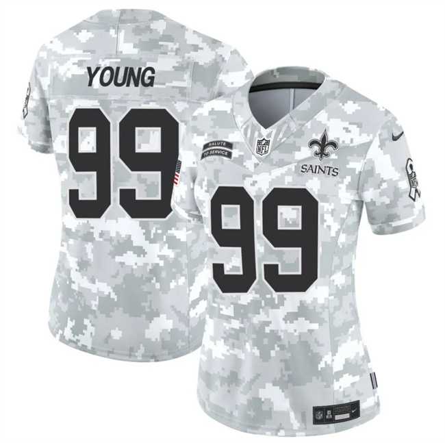 Women%27s New Orleans Saints #99 Chase Young 2024 F.U.S.E Arctic Camo Salute To Service Limited Stitched Jersey Dzhi->new orleans saints->NFL Jersey